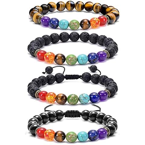 WAINIS 2-14 Pcs Men Women 8mm Lava Rock 7 Chakra Aromatherapy Essential Oil Diffuser Bracelet Elastic Natural Stone Yoga Beads Bracelet Cover