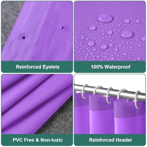 URAQT Shower Curtain Anti Mould, Waterproof PEVA Bath Curtains, Mildew Resistant Bathroom Shower Curtain with 12 Hooks - Image 3