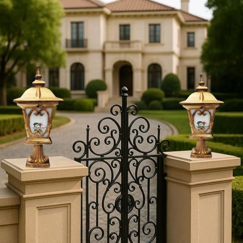 Image of Weldecor Outdoor Gate Light for Main Entrance Pillar - Antique Aluminium Waterproof Post Top Lamp for Boundary Wall, Main Gate & Home Exterior Set of 2