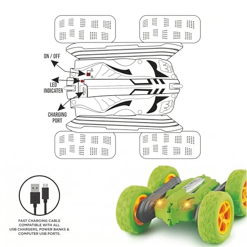 Image of Amazon Brand - Jam & Honey Off Roader Rechargeable Remote Control Car | RC Monster Truck with LED Headlights, Type-C Charging, Anti-Skid Tyres, 120 Ft Range | 2.4GHz Remote Controller - Green (MT0624)