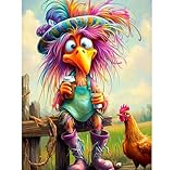 QENSPE 5D Diamond Art Chicken DIY Round Full Drill Diamond Painting Kits for Beginners,Animal Diamond Dots for Adults,Home Wall Decor & Gift Perfect for Relaxation 12x16 inch