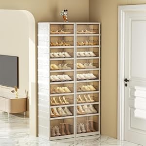 Collapsible Shoe Rack Organizer 9 Tiers 36 Pairs Foldable Shoe Cabinet with Doors Large Plastic Folding Shoe Cabinet Easy Assembly Shoe Shelves Organizer for Entryway Living Room
