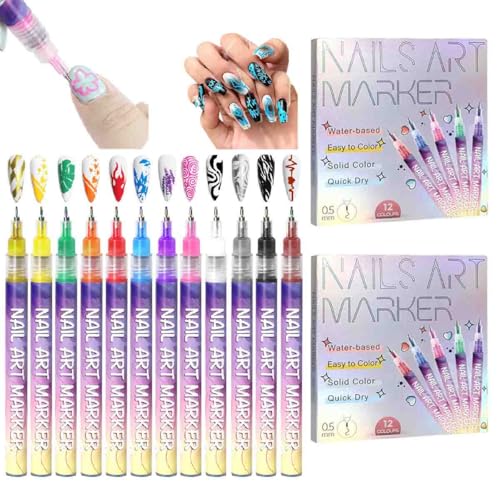 12 Colors Nail Art Pens Set,3d Nail Polish Pens,Gel Nail Painting Outline Pens,Graffiti Dotting Liner Pen,Quickly Dry Nail Art N