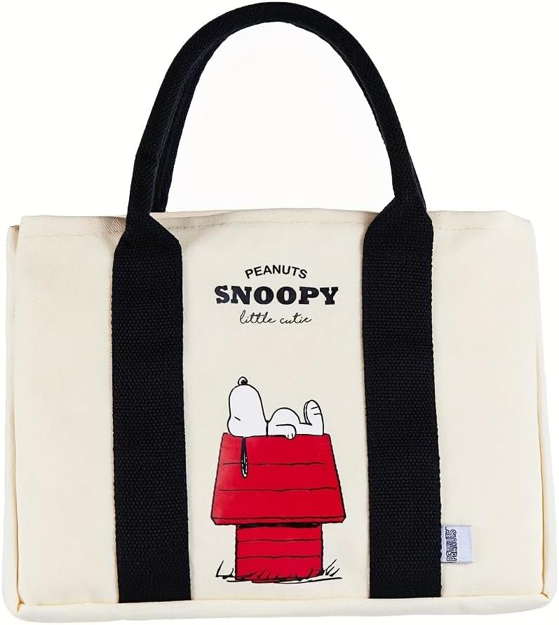 MINISO Snoopy Tote Bag,Peanuts Summer Travel Series Lightweight Canvas Handbag, 11.4" Multipurpose Use Grocery and Carry Bags for Men Women, Beige