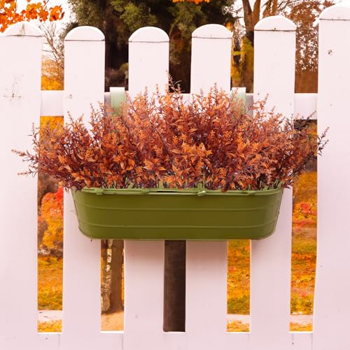 RECUTMS Outdoor Faux Plants Fall Fake Lavender Plants UV Resistant Artificial Greenery Artificial Flowers Indoor 8Pcs Fake Outside Flowers for Balcony Window Garden Thanksgiving Decorations (Brown) - Thumbnail 4