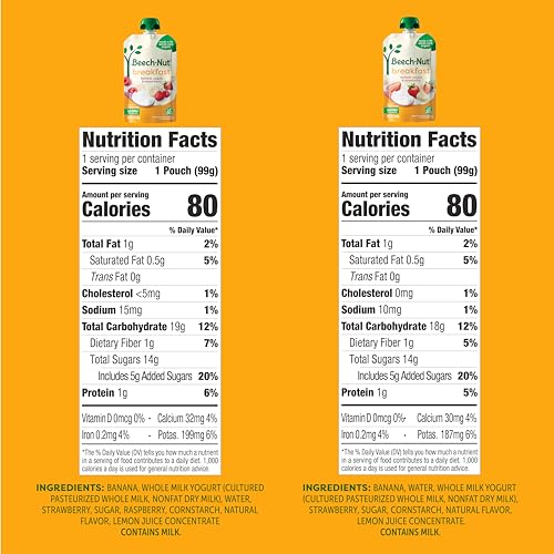 Beech-Nut Toddler Food Breakfast Pouches Variety Pack, NEW Breakfast Favorites Fruit & Yogurt Purees Variety Pack, 3.5 oz (18 Pack)