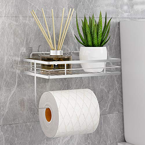 image for FANHAO Toilet Paper Holder with Shelf Adhesive Toilet Roll Holder, No 
