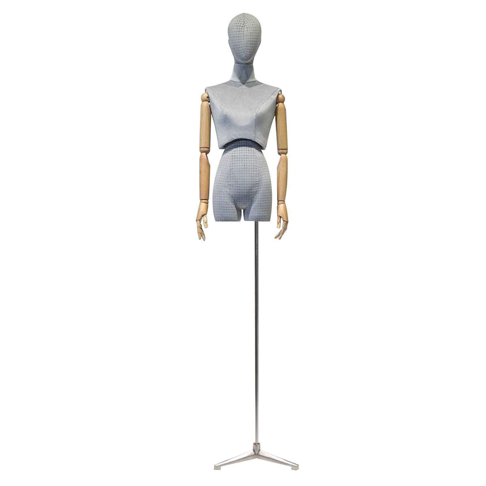 Schaufensterpuppe Präsentieren Sie menschliche Schaufensterpuppen im Ladengeschäft mit Kleidung, Oberkörper aus Wildleder-Fiberglas, abnehmbare, verstellbare Schaufensterpuppe(Grey Silver)