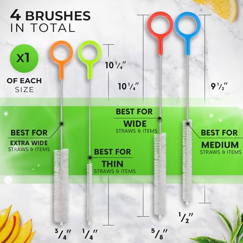image for Buenalife Heavy Duty Cleaning Brushes Set of 4 - Extra Long Straw Clea