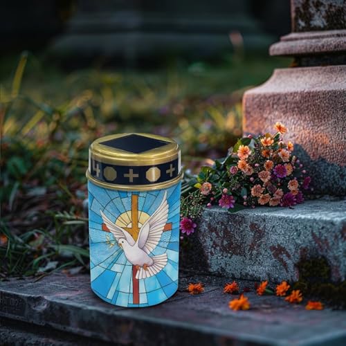 Image of Cemetery Solar Lights for Grave, Cross Sun Pigeon Abstract Pattern Outdoor Decor, Outdoor Garden Waterproof Path Lights for Night Outside