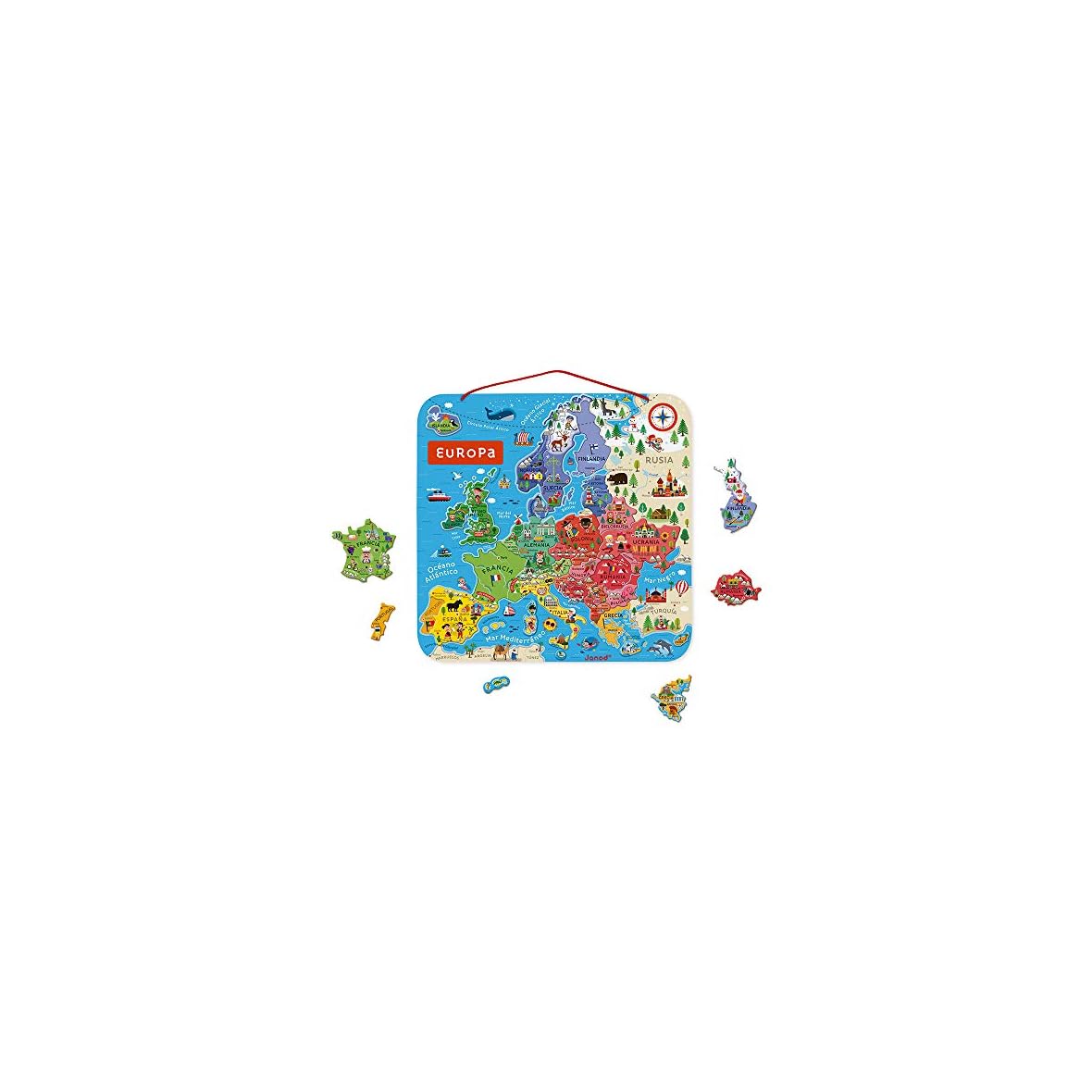 Janod – Puzle Mapa De Europa Magnético De Madera – 40 piezas Imantadas – 45 x 45 cm – Versión En Español – Juego Educativo A Partir De 7 años, J05474