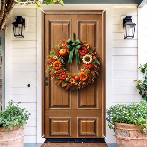 Image of Fall Harvest Ring Door Cover 35x71in Sunflower Pumpkin