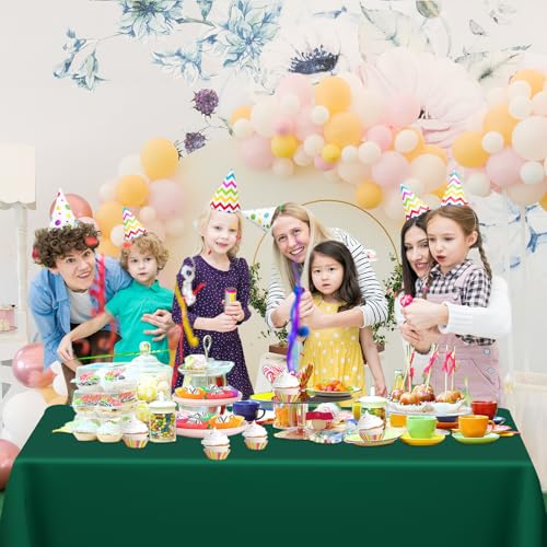 Image of WNINK 4 Pack Dark Green Plastic Tablecloth Disposable Table Covers 54 inch x 108 inch Table Cloths for Bridal Shower Engagement Wedding Birthday Picnic Plastic Table Cloths for Parties