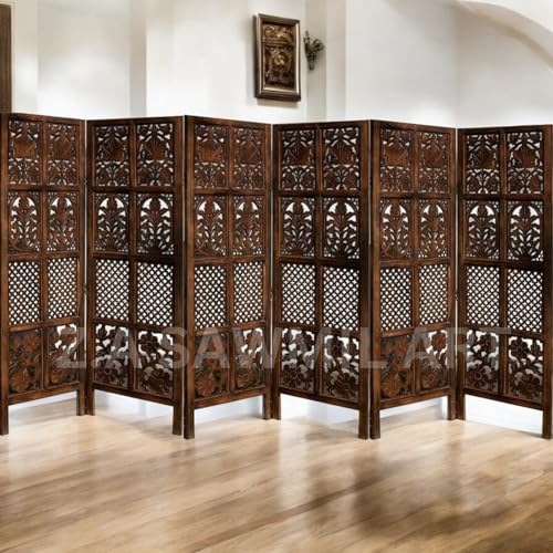 Image of Wooden Partition for Living Room, Privacy Divider, Wooden Room Separator, Divider for Office, Partition for Puja Room, (Mix Frame Design - Brown) (5 Feet - 6 Panels)
