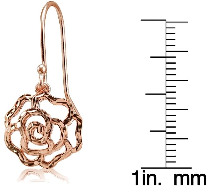 Sterling Silver High Polished Diamond-cut Filigree Rose Flower Dangle Earrings - Image 3