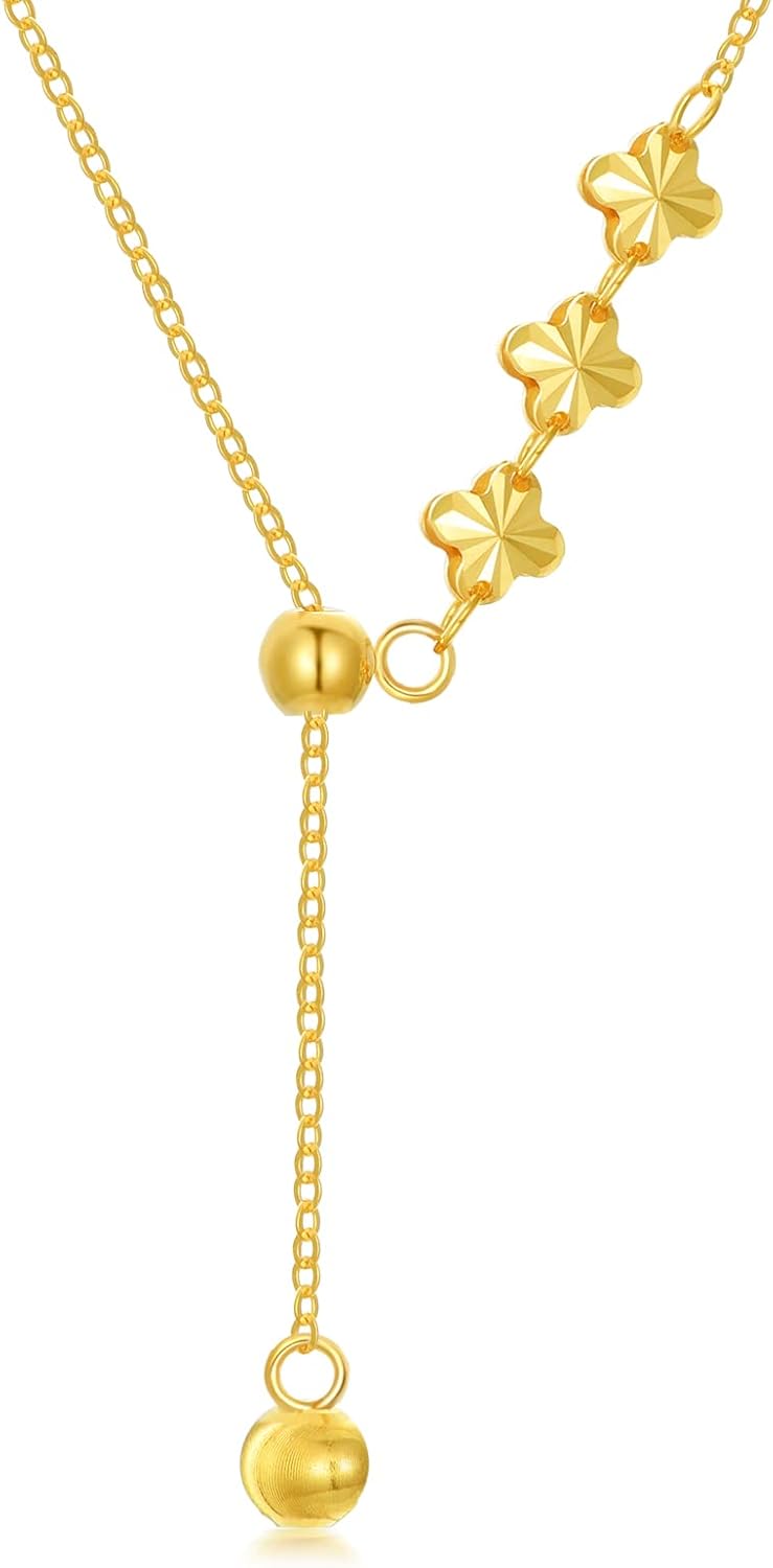 SISGEM 18K Real Gold Y Necklace for Women Yellow Gold