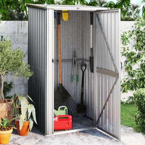 Outdoor Tool Shed - Garden Storage Cabin, Metal Tool Box for Gardening, Galvanized Steel with Sloped Roof, 118.5x97x209.5 cm - Durable and Weather-Resistant.
