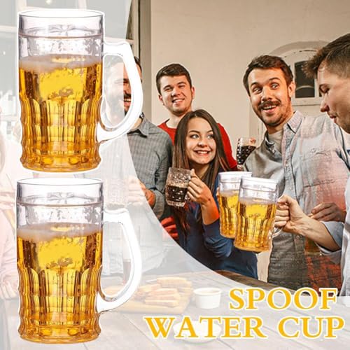 Fake Beer Glasses,400ml Double Layer Funny Beer Stein,Plastic Fake Double Fake Beer Mugs with Handles Mezzanine,Large Capacity Funny Prank Drinking Cup,for Bar Beverages,Prank and Parties (2pcs) - Image 3