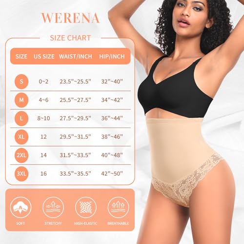 Image of Werena Tummy Control Thong Shapewear for Women Mid High Waisted Body Shaper Underwear Lace Shaping Thong Girdle Panties