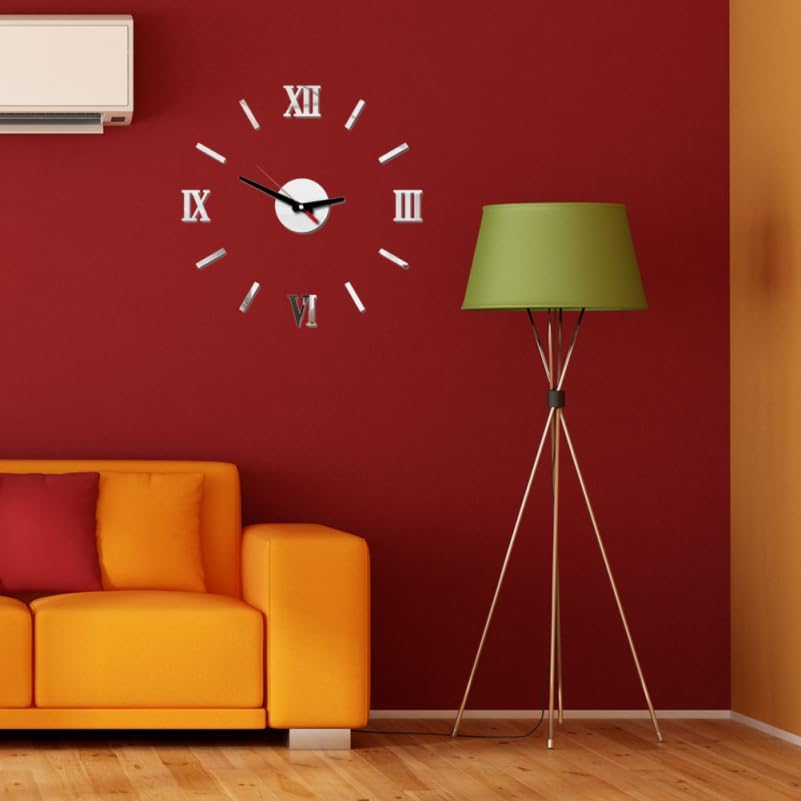 Miniatura 4 de LIFKOME Reloj de pared con números romanos DIY, grande, sin marco, 3D, acrílico, silencioso, funciona con pilas, tamaño ajustable, decoración