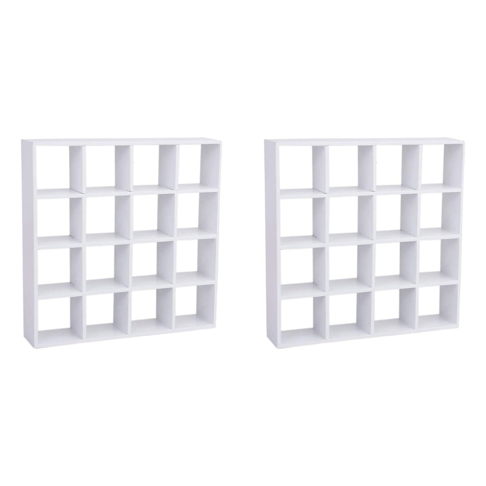 Hndhbfgrt 2X 1: 12 Dollhouse Miniature Wood Storage Rack 16 Grid Shelves White White Storage Shelf White