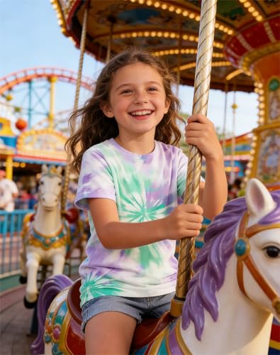 Image of SunFoucs Girls Kids Shirts Size 5-12 Tie Dye Casual Tshirt Short Sleeve Crewneck Tee Top | Short Sleeve Rainbow Tee Top