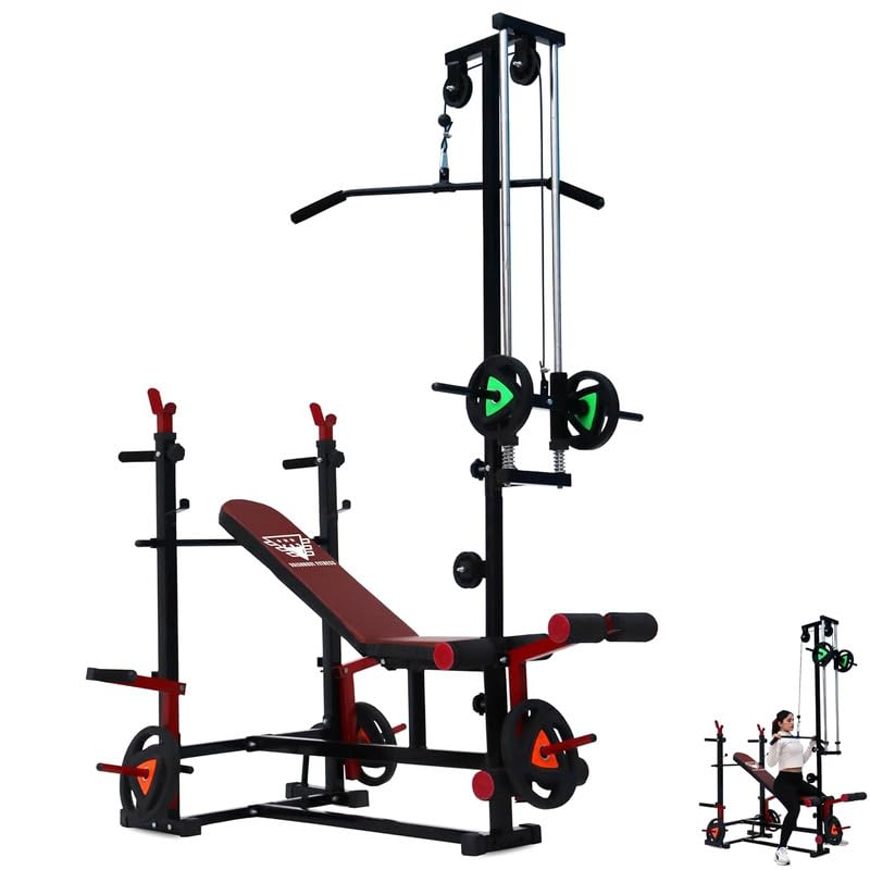 20-in-1 Multifunctional Home Gym Bench Press with Lat Pulldown, Leg Extension & Arm Curl | Adjustable Full Body Workout Bench | Heavy-Duty Steel | Max Load 90 Kg (Black & Red)-image-41