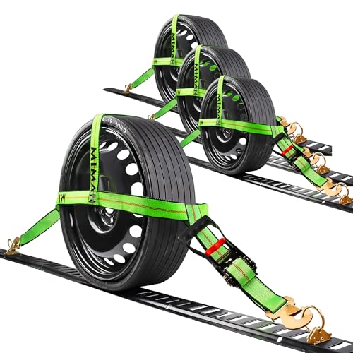 Mimanchi Tow Dolly Basket Straps with Twisted Snap Hooks, 4Pack,Heavy Duty Adjustable Wheel Tire Bonnet Ratchet Strap Tie Down Fit Tires 14-17 in for Car Truck Trailer Auto Haul Strap ATV UTV -  XHG-LTLD50303