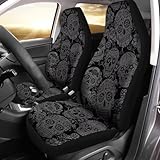 Gearider Thick Front Seat Cover, Black Sugar Skull Pattern Universal Bucket Seats Cover Protector for Men Women for Vehicle SUV Sedan Trucks
