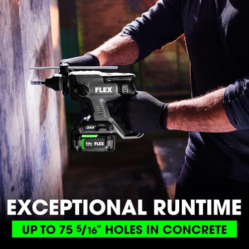 Image of FLEX 24V Brushless Cordless 7 /8-Inch SDS Plus 1.3 Ft-Lbs Torque Rotary Hammer Kit with 5.0Ah Lithium Battery and 160W Fast Charger - FX1531-1C, Grey /Black