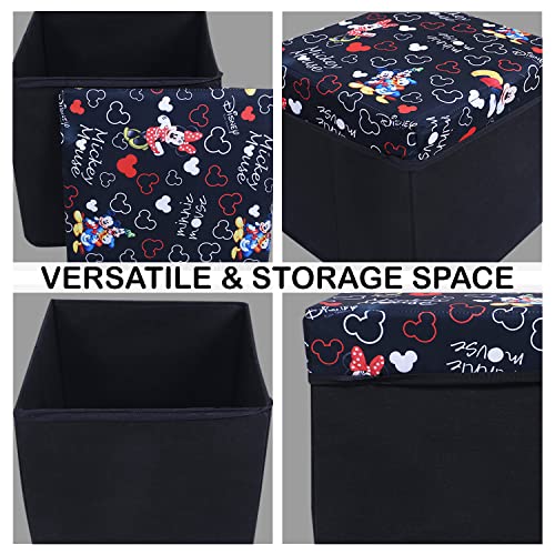 Image of Kuber Industries Disney Team Storage Stool - Lid Print | Sitting Stool For Living Room | Storage Box For Toys| Black