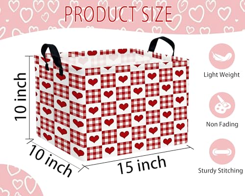 Image of Large Valentine's Day Basket Heart Shaped Storage Bin for Gifts Collapsible Organizer Room Decor (Grid Love)