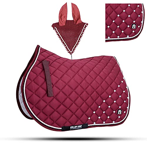 GALLOP SHOP Numnah Saddle Pads with Matchy Bonnet Set with Jewel (Full, Maroon) Cover
