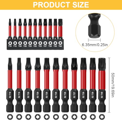 Flintronic 11Pcs Torx Screwdriver Bit Set, Star Magnetic Torx Impact Driver Bits - Image 2