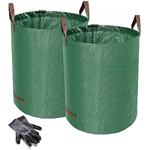 Norjews 2er Set Gartensack, 300L Gartenabfallsack aus robustem Wasserdichtes Polypropylen-Gewebe (PP) – Selbststehend und Faltbar Laubsäcke, inkl. Geschenk 1 Paar Gartenhandschuhe