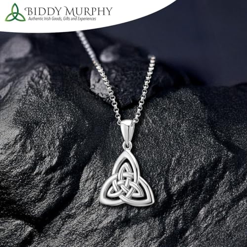 Biddy Murphy 925 Sterling Silver Trinity Celtic Knot Necklace for Women, 7/8" x 5/8" Inch Triquetra Triangle Pendant, Fine Irish Jewelry, Includes 2” Inch Extension Chain, Made in Ireland2