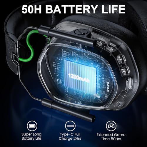 wireless gaming headset for ps5pcmac 24ghz wireless amp bluetooth 54 rgb gaming headphones with noise-canceling mic low latency stereo sound 50hr battery life black