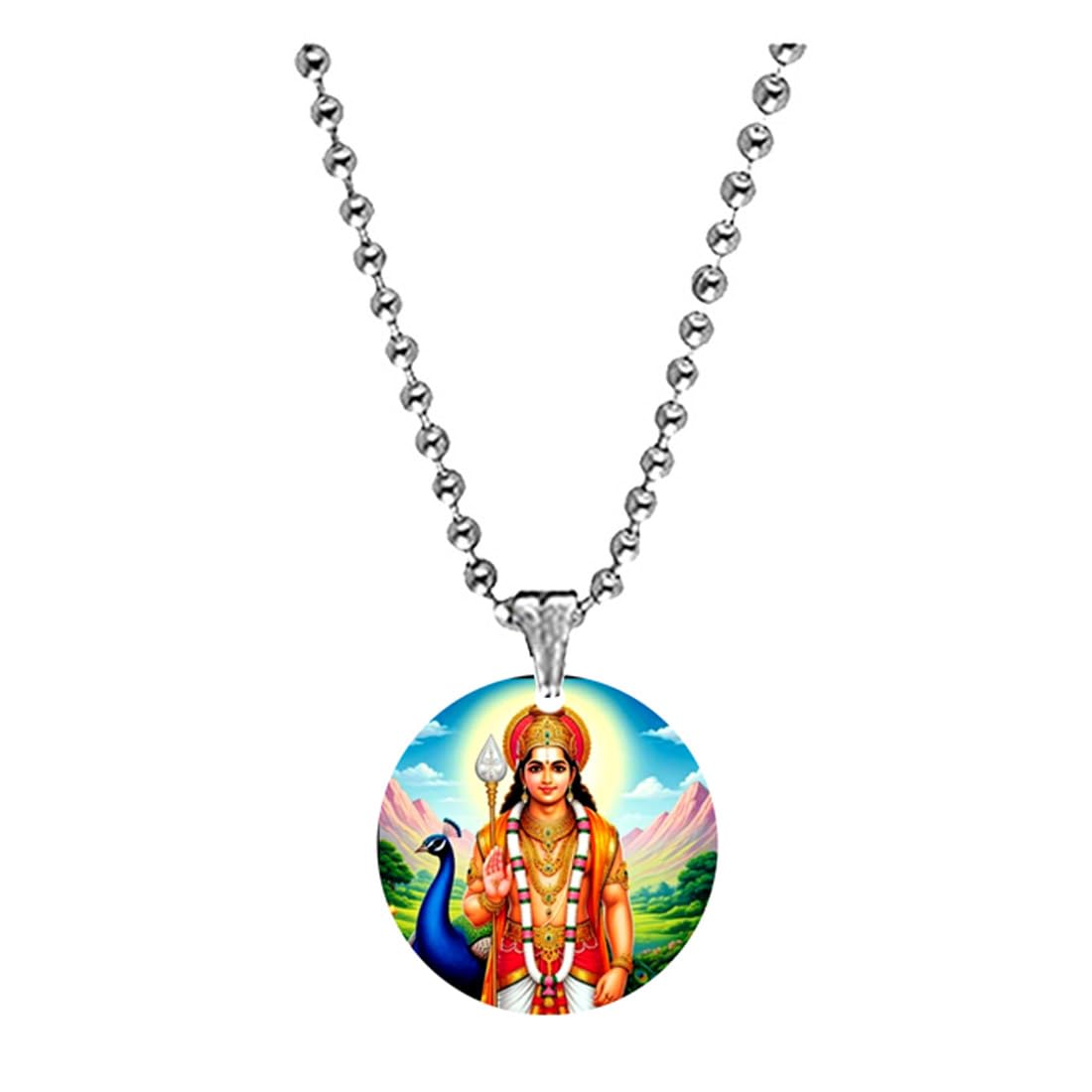 abhiora fashion Lord Kartikeya Peacock Bead Chain Green Acrylic Pendant for Men and Women Spiritual Religious Jewelry Lightweight Daily Wear-picture-37