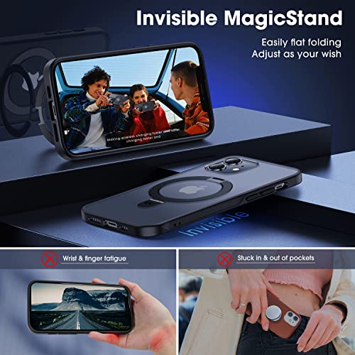 Image of CASEKOO Designed for iPhone 12 Pro /iPhone 12 Case with Magnetic Invisible Stand [Military Drop Protection] [Compatible with MagSafe] Shockproof Slim Translucent Matte Case 6.1 Inch, Black