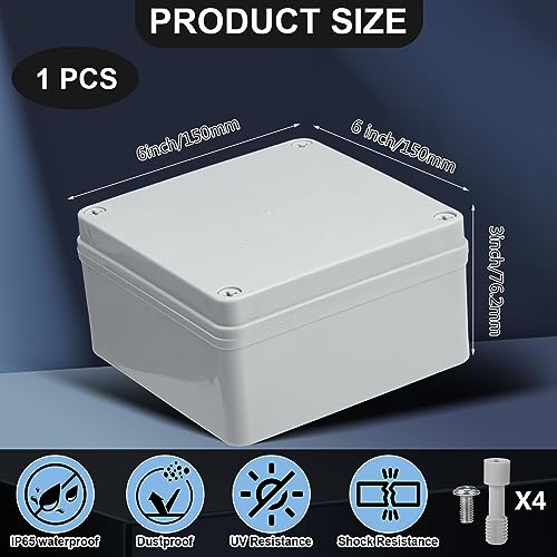 Image of Kanayu Junction Box (6'' x 6'' x 3'') Electrical Conduit Box Waterproof IP65 Water Resistant ABS Plastic Dustproof Enclosure Protect Conduits Fitting Universal for Outdoor Electric Project Gray White