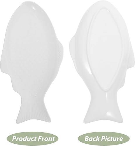 Miniatura 4 de DOITOOL Plato de pescado plato de cerámica con forma de pescado con textura para servir de porcelana, bandeja de comida para frutas o queso (13.2