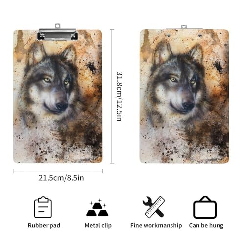 Porte document avec clip profil bas format A4 motif loup - 2