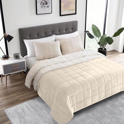 Cobertor pesado sherpa King Size 13,6 kg (bege) - tecido de lã super macio e sherpa de pelúcia, cobe