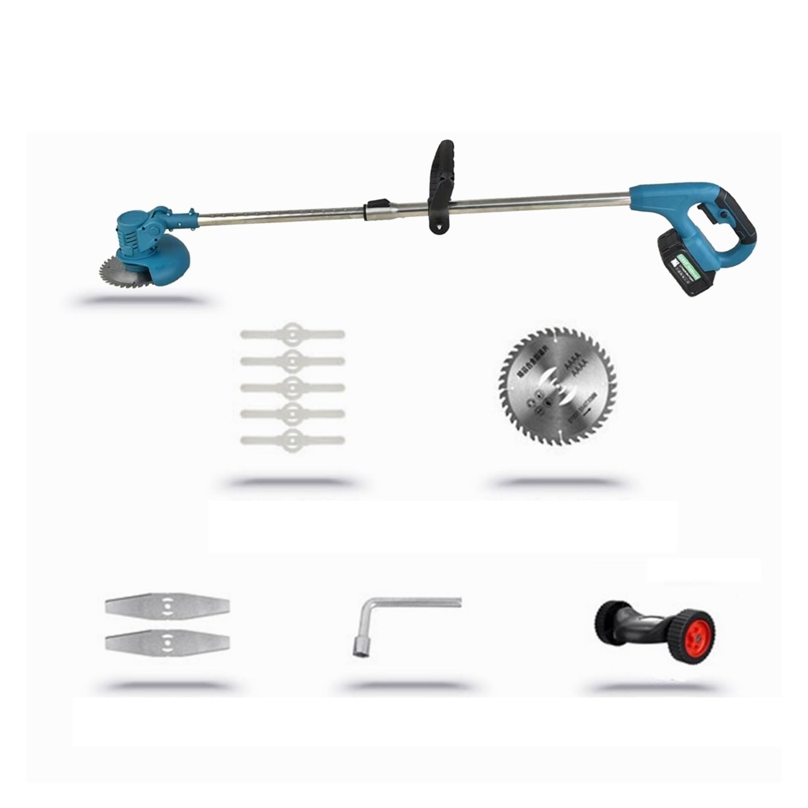 Desbrozadora, Cortacésped eléctrico de Mano inalámbrico de 1800W, cortadora de césped, poda de jardín Ajustable con 2 baterías de Litio, 8 Accesorios(Without Battery Set)