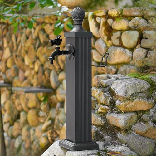 Columna de agua de jardín, columna de agua de jardín, dispensador cuadrado, fuente vertical de poste retro, para patio, riego y riego de granja