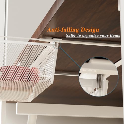 smusei 2er-Pack Selbstklebende Schubladen Unter Schreibtisch Metallgeflecht Versteckte Schublade Unter Tisch für Akten und Papiere, 33 × 31 × 9.5 cm, Weiß