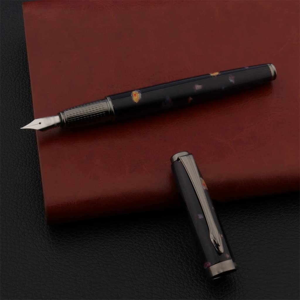SKUZA Penna stilografica, Penna stilografica Classica Fiore di Camelia Metallo Nero Scuola Ufficio Forniture for la Scrittura Penne a Inchiostro