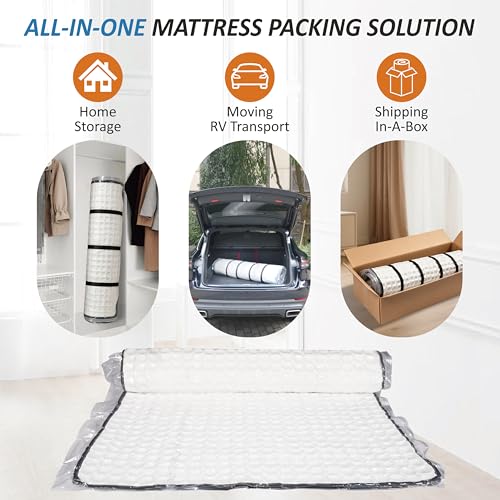 Image of Storage Logic Foam Mattress Vacuum Bag with 4 Adjustable Packing Straps for Moving, Storage, Shipping, Vacuum Seal Mattress Bag with Packaging Straps (King /Cal-King)