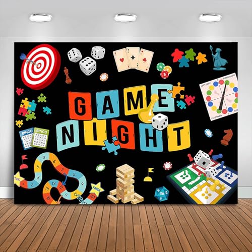 Fitumiw Game Night Backdrop 7x5ft Board Game Party Decorations Background for Adults Chess Card Game On Banner Photo Booth Props