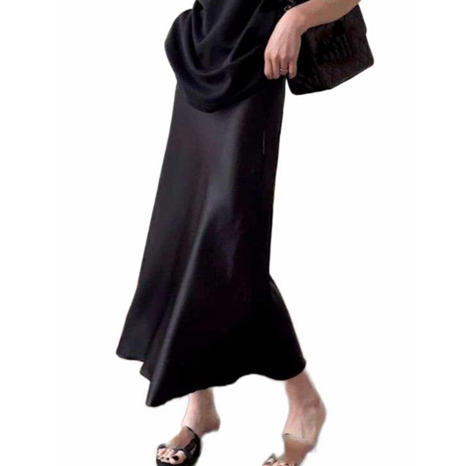 Jupe Taille Haute en Satin pour Femme - Jupe Sirène Amincissante De Couleur Unie pour L'Été, Drapé Léger Et Élégant Enveloppant Les Fesses, Jupe Parapluie Douce pour La Peau